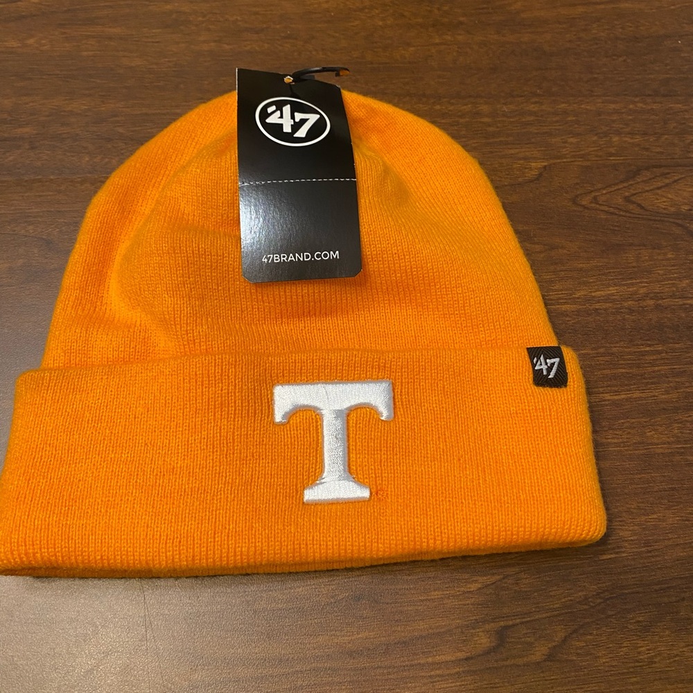 47 Brand Orange Beanie with White T Logo Titans